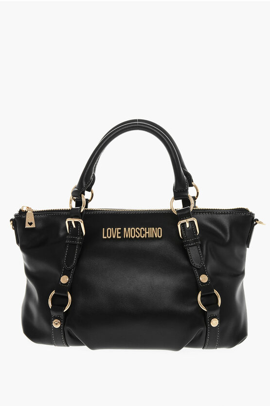 Moschino Love Faux Leather Bag With Removable Shoulder Strap And Gold In Brown