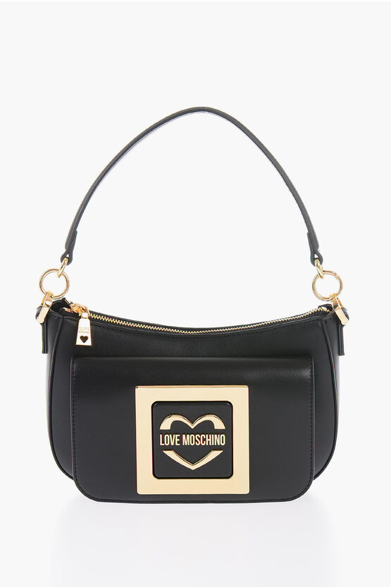 Moschino Love Faux Leather Bag With Removable Shoulder Strap And Meta In Brown