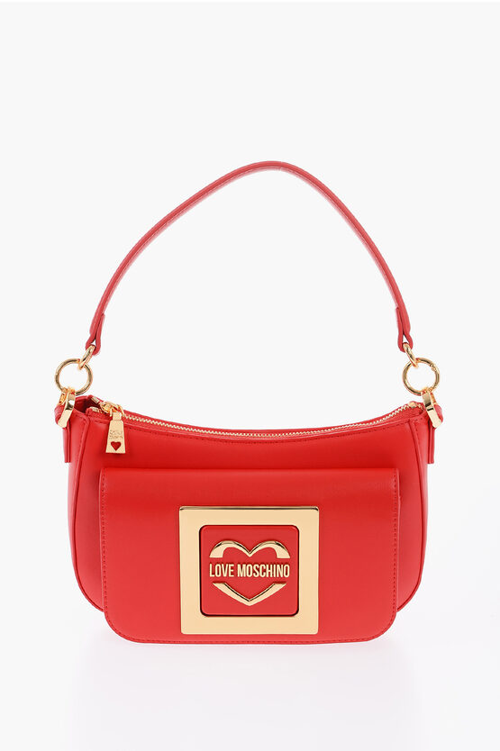 Moschino Love Faux Leather Bag With Removable Shoulder Strap And Meta In Blue