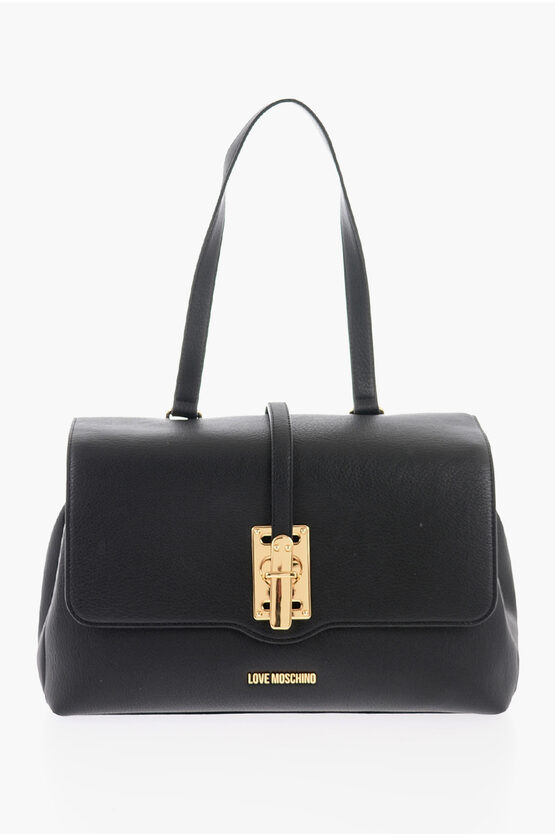 Moschino Love Faux Leather Bag With Removable Shoulder Strap In Black