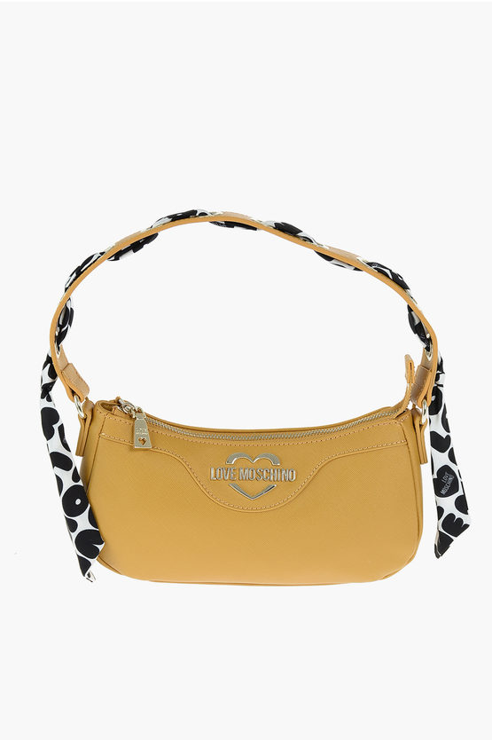 Moschino Love Faux Leather Baguette Bag With Neckerchief In Gold