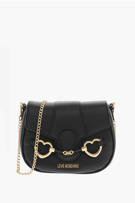 Shop Moschino Love Faux Leather Big Heartbit Crossbody Bag With Golden Cla