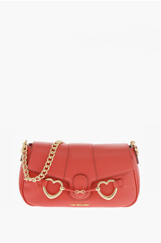 Moschino Love Faux Leather Big Heartbit Shoulder Bag In Burgundy