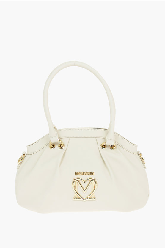 Moschino Love Faux Leather Bowler With Front Monogram In Neutral