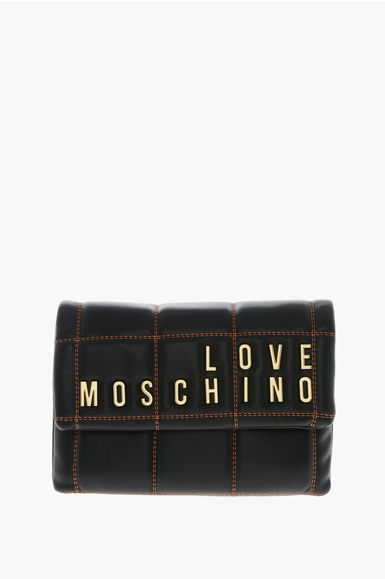Moschino Love Faux Leather Clutch With Embossed And Golden Logo In Burgundy