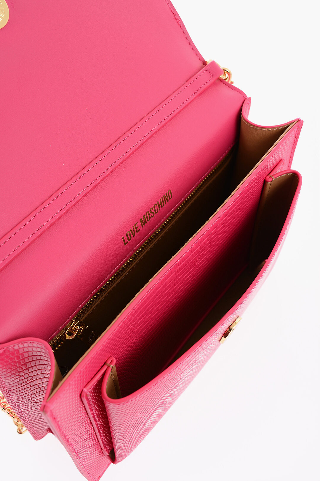 1270~LOVE Faux Leather Crocodile Effect Bag with Embellished Golden Chain