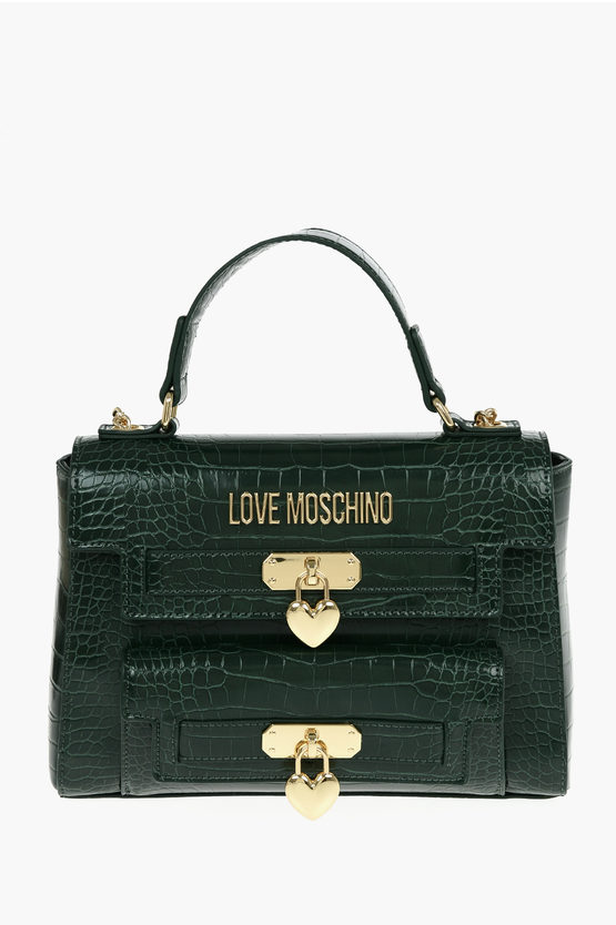 Moschino Love Faux Leather Crocodile Printed Hand Bag In Animal Print