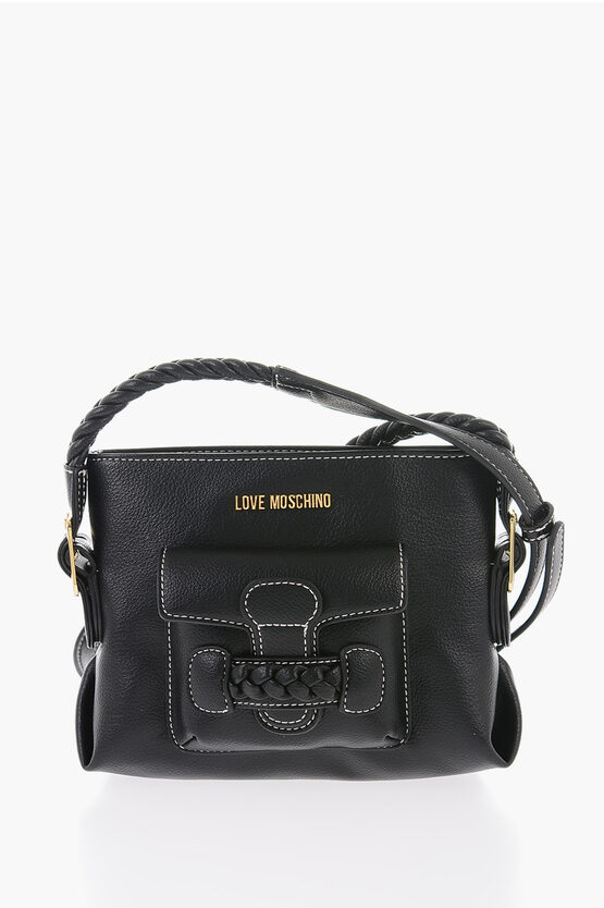 Moschino Love Faux Leather Crossbody Bag With Braided Details In Brown