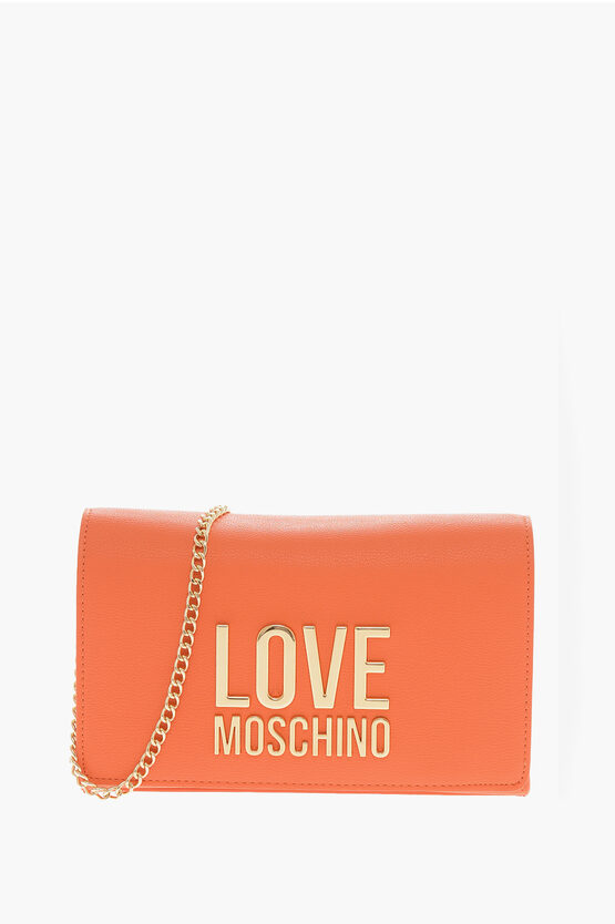 Moschino Love Faux Leather Crossbody Bag With Embossed Maxi Logo In Brown