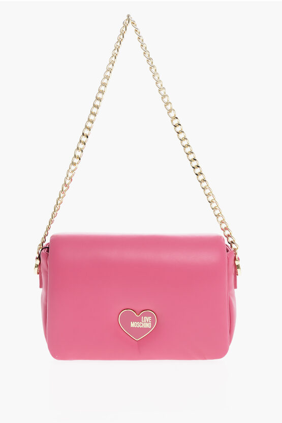 Moschino Love Faux Leather Crossbody Bag With Golden Chain In Pink
