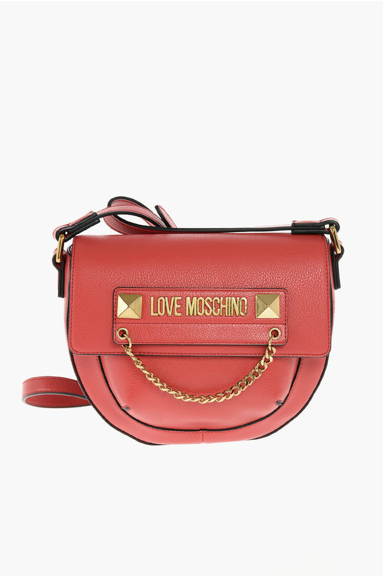 Moschino Love Faux Leather Crossbody Bag With Golden Details In Pink