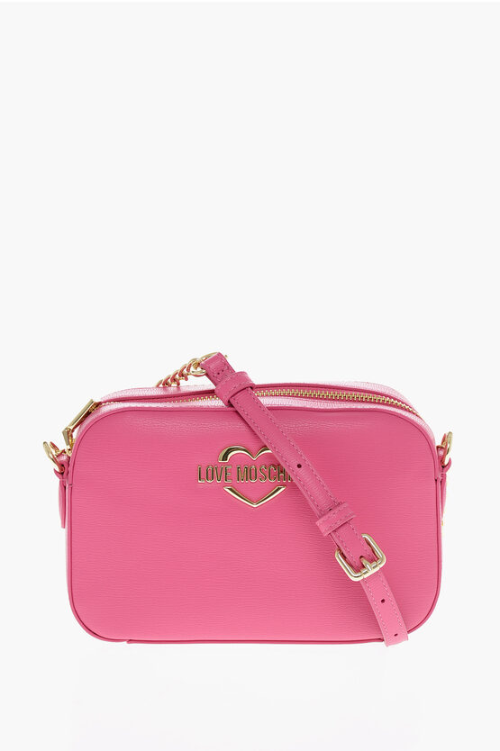 Moschino Love Faux Leather Crossbody Bag With Golden Details In Metallic