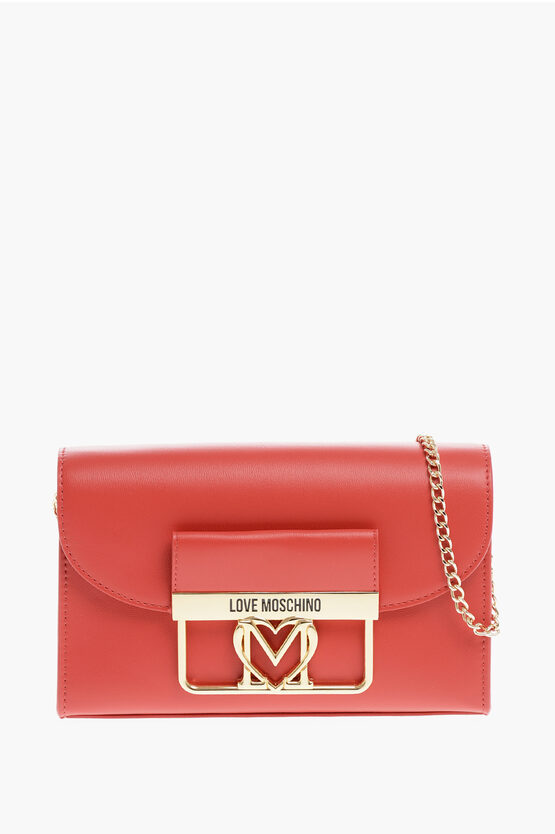 Moschino Love Faux Leather Crossbody Bag With Golden Details In Red