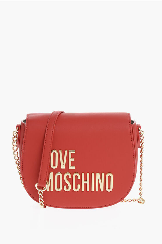 Moschino Love Faux Leather Crossbody Bag With Golden Details In Red