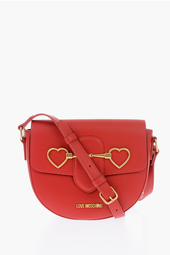 Moschino Love Faux Leather Crossbody Bag With Golden Logo In Black