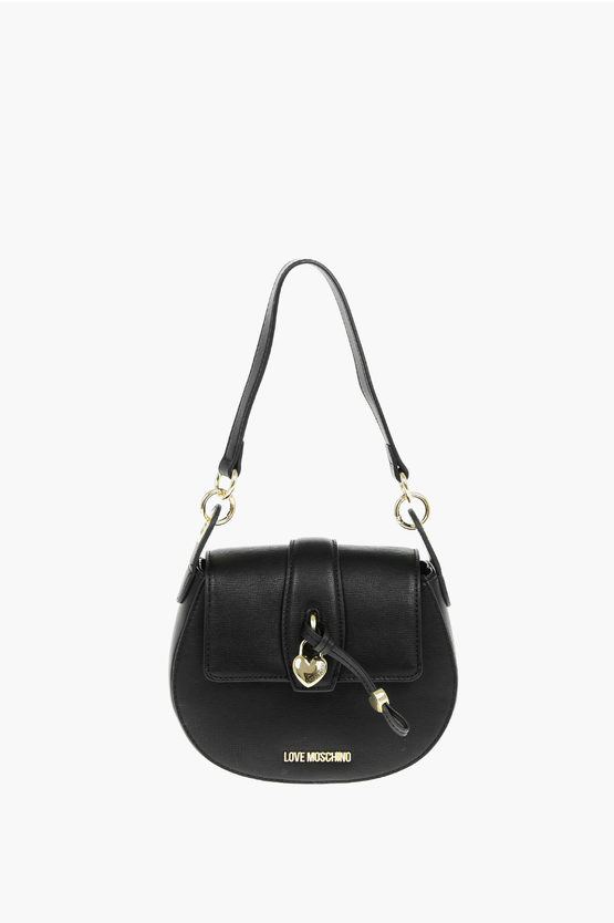 Moschino Love Faux Leather Crossbody Bag With Heart Shaped Charm In Black