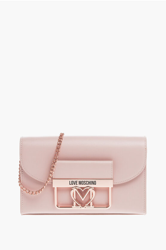 Moschino Love Faux Leather Crossbody Bag With Metal Chain In Pink