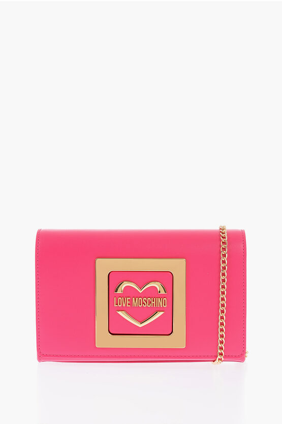 Moschino Love Faux Leather Crossbody Bag With Metal Golden Logo