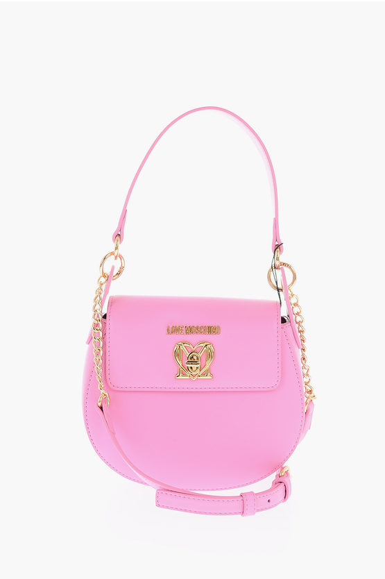 Moschino Love Faux Leather Crossbody Bag With Mini Golden Monogram In Pink