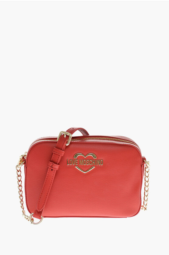 Moschino Love Faux Leather Crossbody Bag With Mini Heart-shaped Pouch In Red
