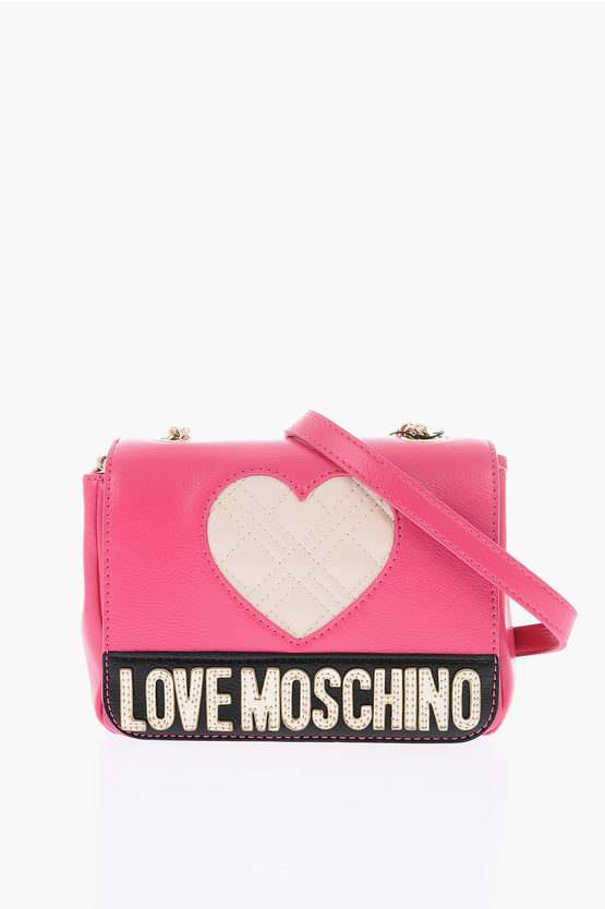 Moschino Love Faux Leather Crossbody Bag With Quilted Heart In Pink