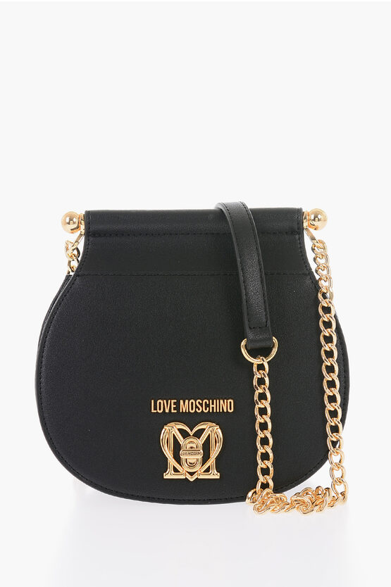 Moschino Love Faux Leather Crossbody Bag With Turn Lock Closure In Brown