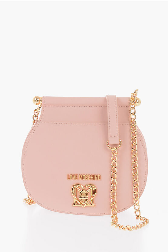 Moschino Love Faux Leather Crossbody Bag With Turn Lock Closure In Burgundy