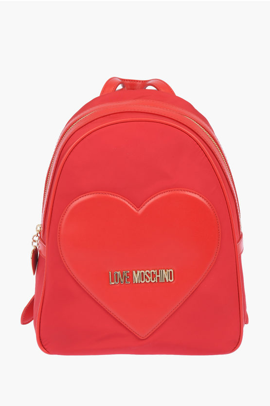 Moschino Love Faux Leather Details Backpack With Golden Logo In Black
