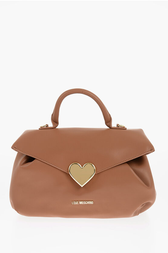 Moschino Love Faux Leather Eco-friendly Gracious Shoulder Bag With Me In Brown