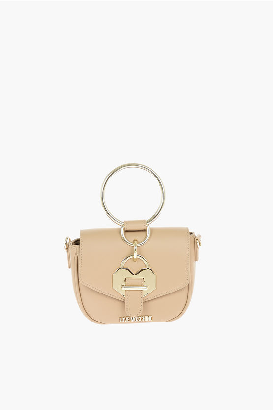 Moschino Love Faux Leather Golden Handle Bracelet Bag With Removable In Brown