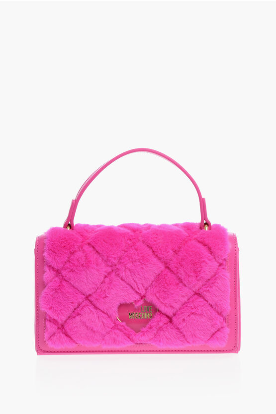 Moschino Love Faux Leather Hand Bag With Faux Fur Details In Pink