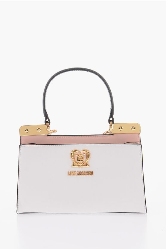 Moschino Love Faux Leather Handbag With Golden Details In Brown