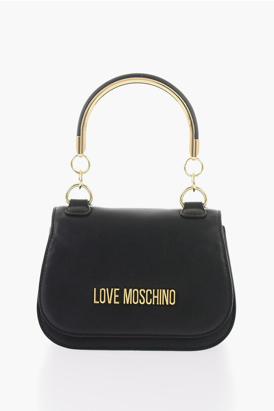 Moschino Love Faux Leather Handbag With Metal Golden Logo In Burgundy