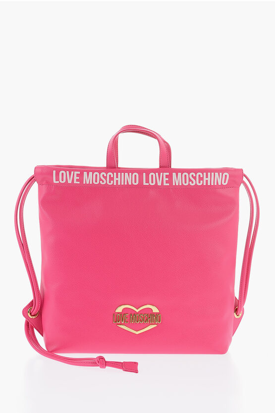 Moschino Love Faux Leather Handbag With Printed Logo In Burgundy