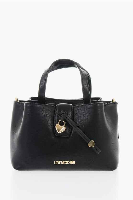Moschino Love Faux Leather Handbag With Removable Shoulder Strap In Black