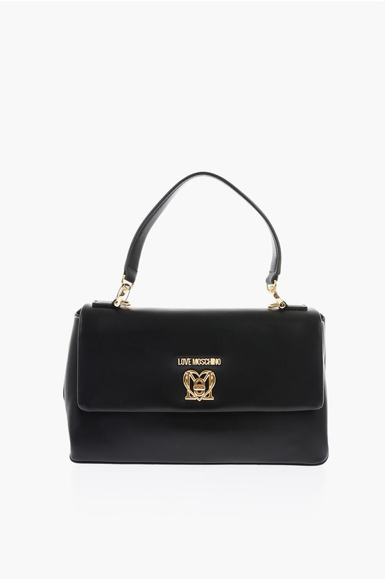 Moschino Love Faux Leather Handle Bag With Removable Shoulder Strap In Black