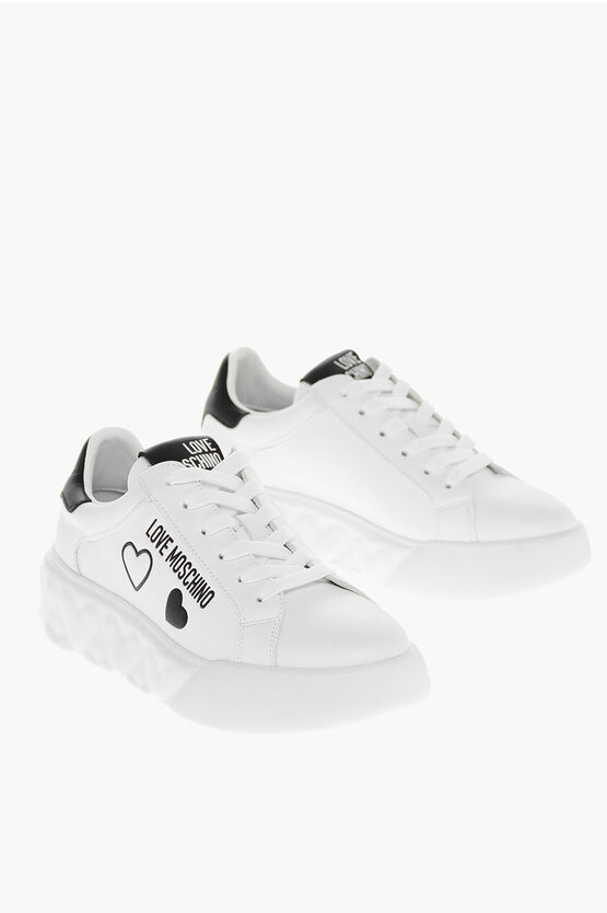 Moschino Love Faux Leather Heart 45 Low Sneakers With Hearts Embossed In White