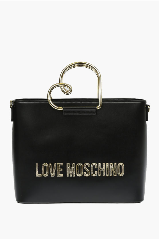 Shop Moschino Love Faux Leather Heart Handle Hand Bag