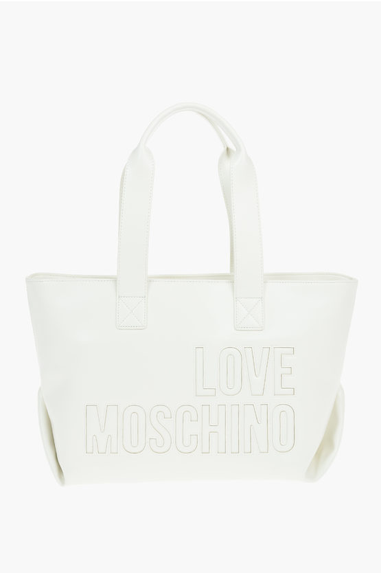 Moschino Love Faux Leather Maxi Tote Bag With Intarsio Front Logo In Orange