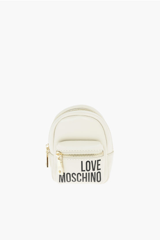 Moschino Love Faux Leather Mini Backpack Charm For Bag In Neutral