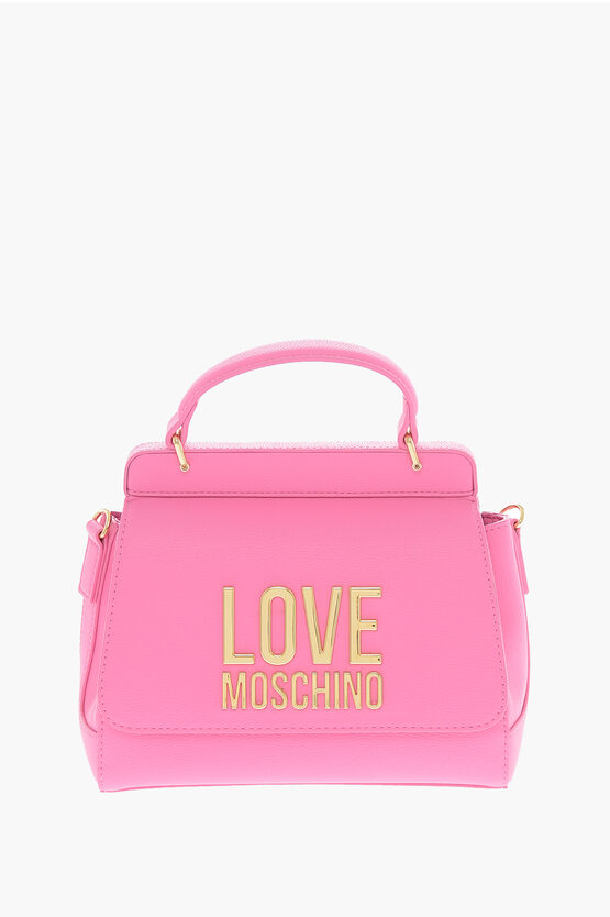 Moschino Love Faux Leather Mini Bag With Maxi Golden Plaque In Brown