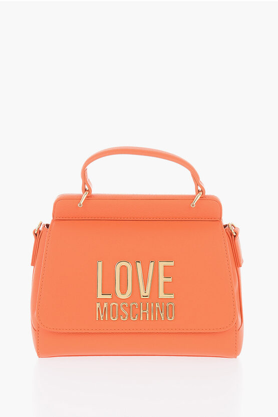 Moschino Love Faux Leather Mini Bag With Maxi Golden Plaque In Brown