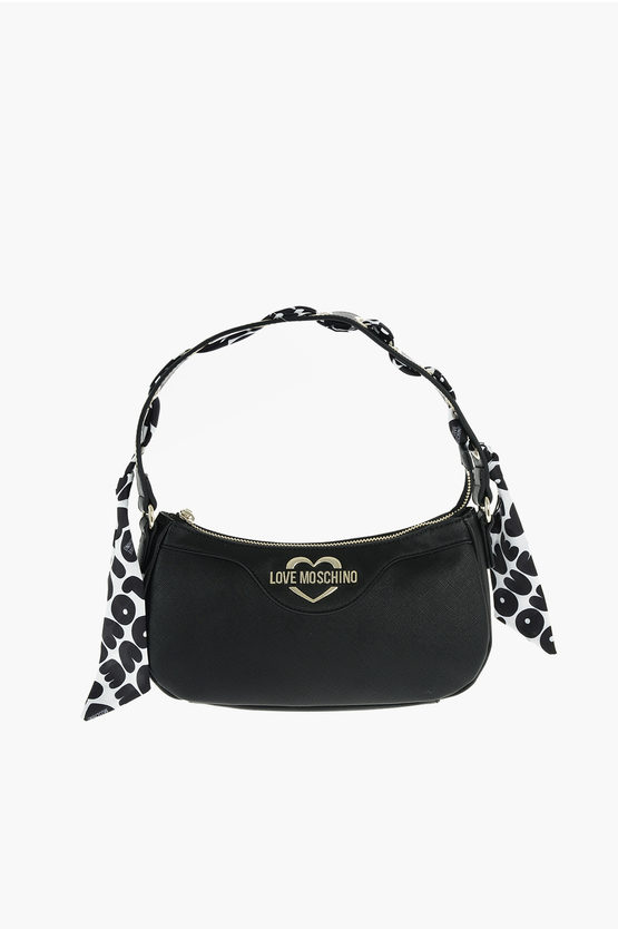 Moschino Love Faux Leather Mini Baguette Bag With Braided Neckerchief In Black