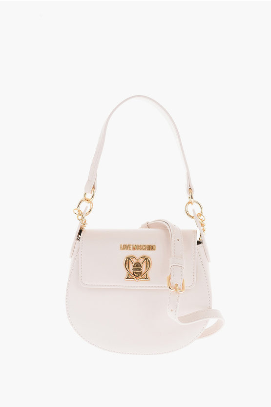 Moschino Love Faux Leather Mini Saddle Bag With Golden Closure Turn L In White