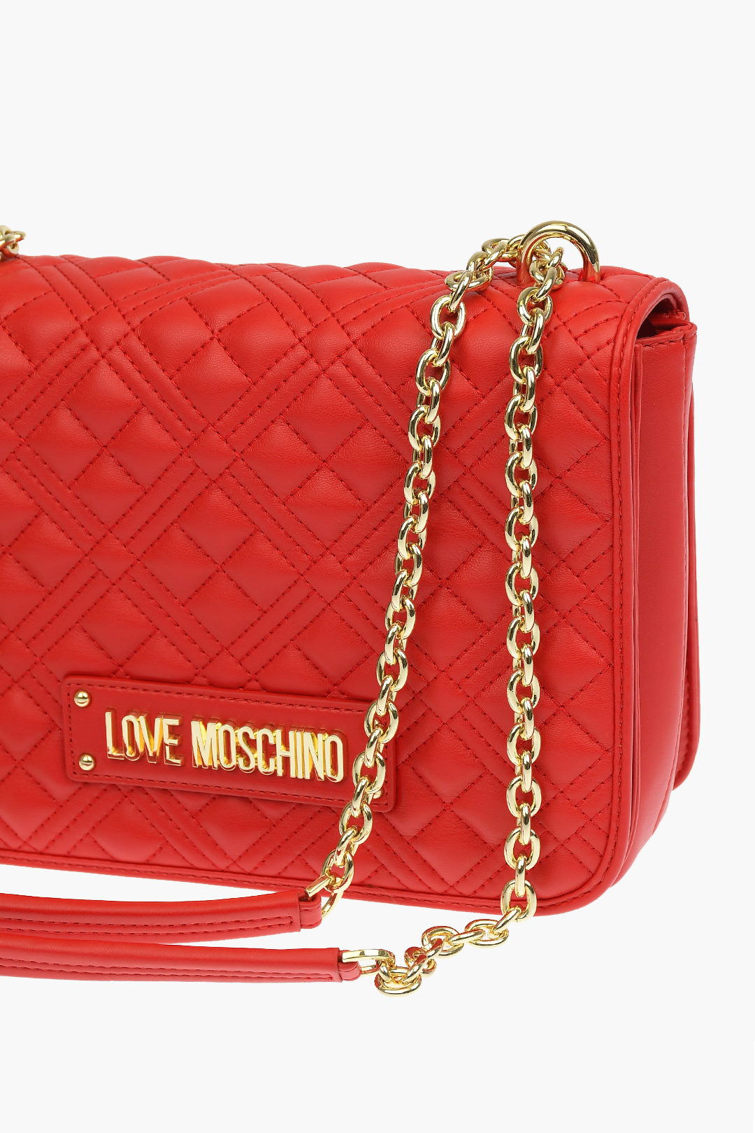 LOVE Moschino Womens Shiny Quilted Handbag with Chain Strap 
