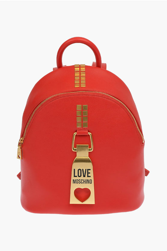 Moschino Love Faux Leather Oversize Zip Backpack In Red