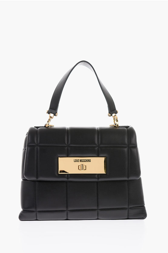 Moschino Love Faux Leather Padded Bag With Removable Shoulder Strap In Black