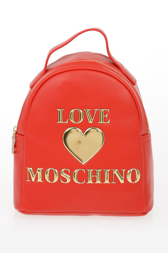 Moschino Love Faux Leather Padded Shiny Heart Backpack In Red
