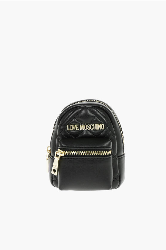 Moschino Love Faux Leather Quilted Backpack Shape Charm For Bag In Black