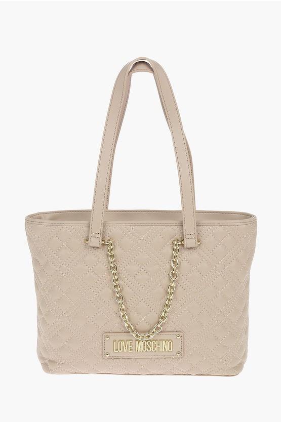 Shop Moschino Love Faux Leather Quilted Hand Bag